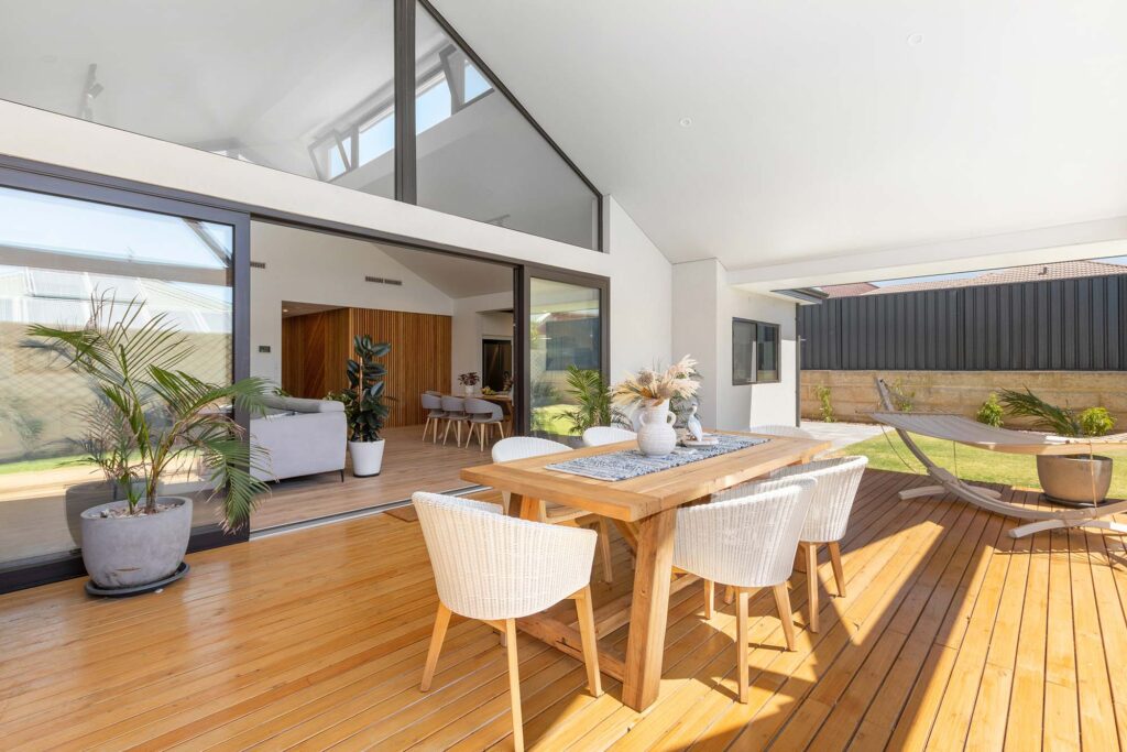 An open floorplan design connected to a large outdoor entertaining area through double glazing sliding doors, this new built energy efficient home in Perth is perfect for entertaining all year round.